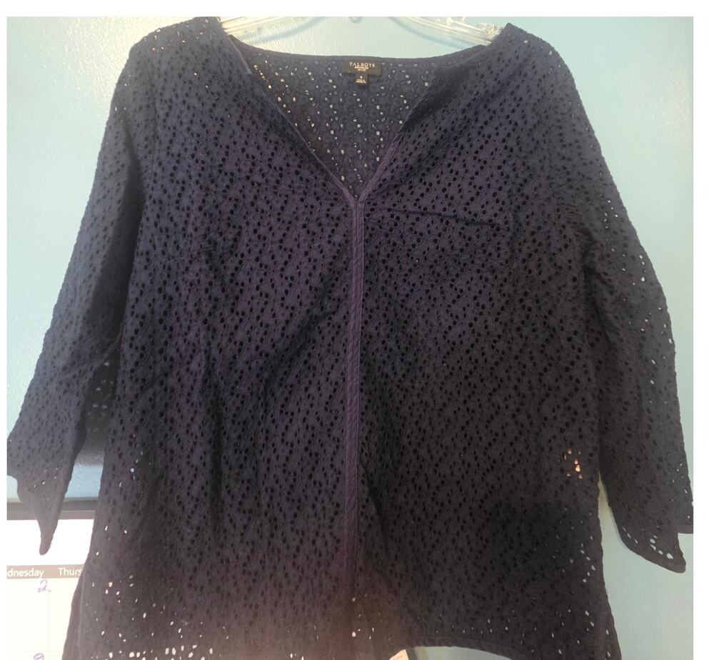 Talbots Dark Blue Eyelet Top Size SP